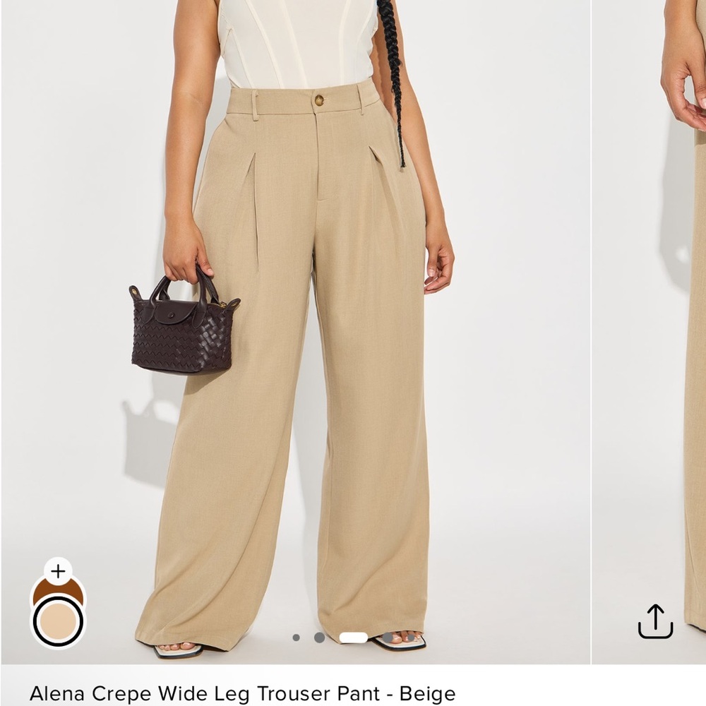 Alena Crepe Wide Leg Trouser Pant - Beige